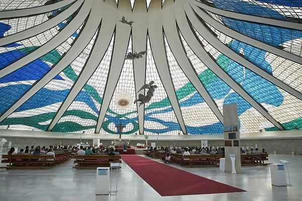 Inside the Metropolitan Cathedral designed by Oscar Niemeyer in 1959, Brasilia, UNESCO