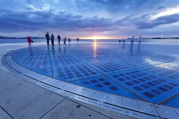 Installation Greetings To The Sun by Nikola Basic at sunset, Zadar, Dalmatia, Croatia, Europe