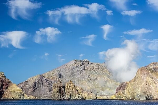 Interesting cloud formations over White Island, North Island, New Zealand, Pacific