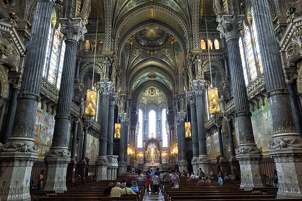 Interior, Basilica Notre-Dame de Fourviere, UNESCO World Heritage Site, Lyon, Rhone