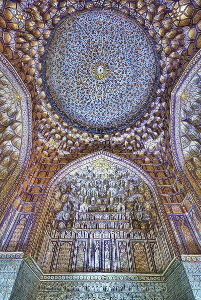 Interior Ceiling, Tuman Oko Mausoleum, Shah-I-Zinda, UNESCO World Heritage Site, Samarkand, Uzbekistan, Central Asia, Asia