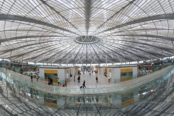 Interior of circular concourse and roof of the spectacular new Shanghai South Railway Station in 2007, Shanghai