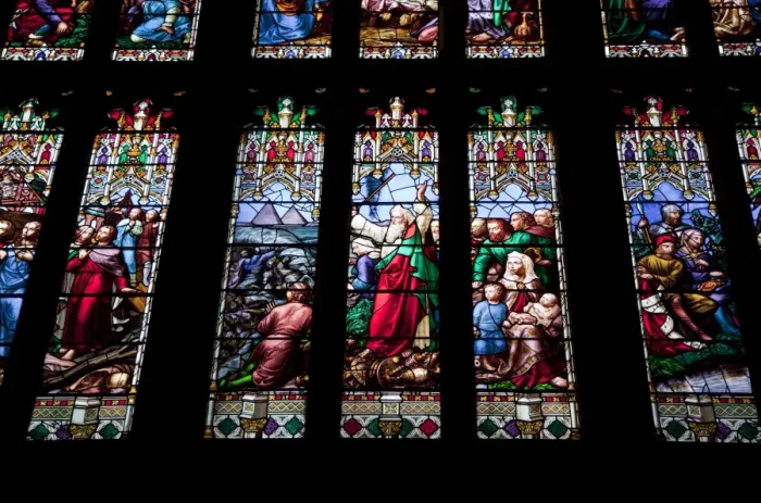 Framed Print : Detail of interior of Great West Window, showing Moses crossing the Red Sea Framed Print : Detail of interior of Great West Window, showing Moses crossing the Red Sea