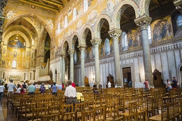 Interior of Monreale Cathedral (Duomo di Monreale) at Monreale, near Palermo, Sicily, Italy, Europe