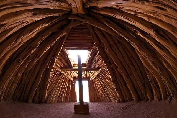 Interior of Navajo hogan, traditional dwelling and ceremonial structure, Monument Valley Navajo Tribal Park, Utah, United States of America, North America