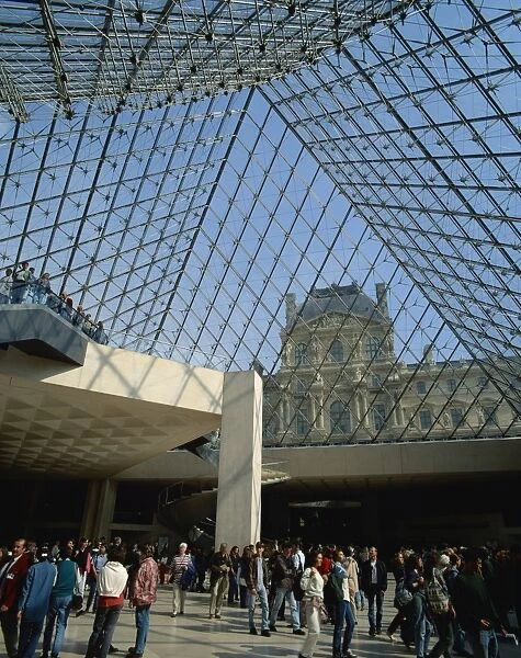 Interior of the Pyramide du Louvre, Musee du Lourve, Paris, France, Europe