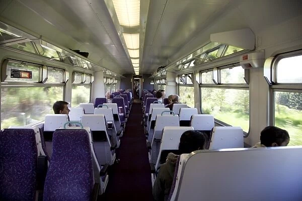 Interior of a railway carriage on the West Highland Line, Western Scotland