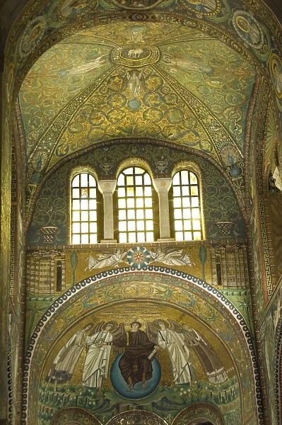 An interior showing extensive mosaic work, 6th century Chiesa di San Vitale