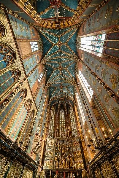 Interior of St. Marys Church (St. Marys Basilica), UNESCO World Heritage Site, Krakow