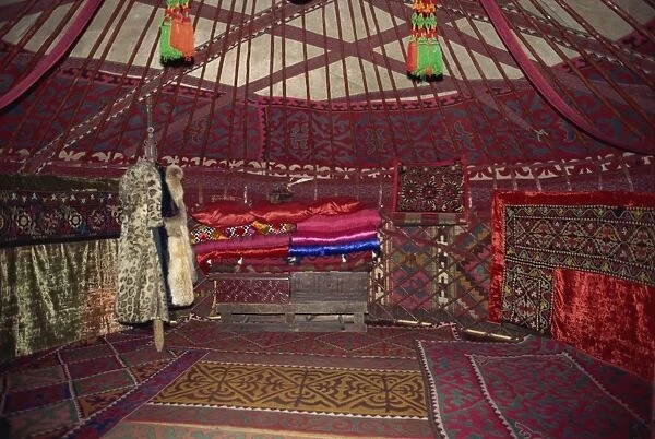 Interior of a traditional yurt, Bishkek, Kyrgyzstan, Central Asia, Asia