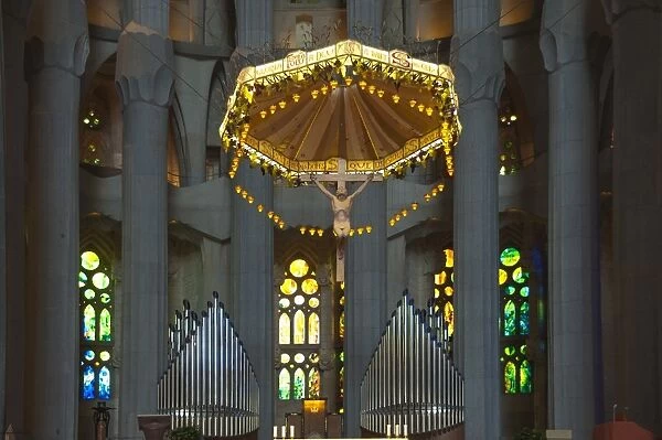 Interior view, towards the Altar and Grand Organ, Sagrada Familia, Barcelona, Catalunya, Spain, Europe