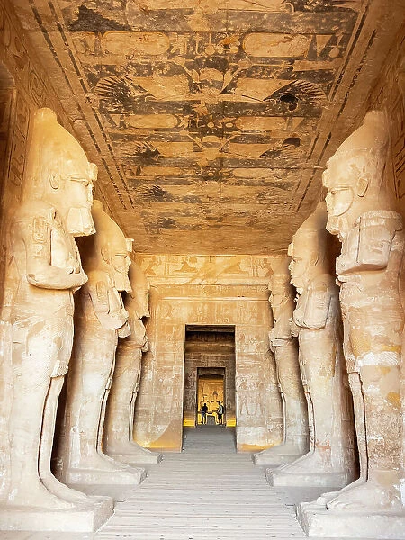Interior view of the Great Temple of Abu Simbel with its successively smaller chambers leading to the sanctuary, UNESCO World Heritage Site, Abu Simbel, Egypt, North Africa, Africa