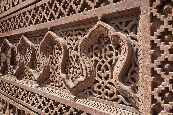 Intricate carving, Qutb Complex, UNESCO World Heritage Site, Delhi, India, Asia