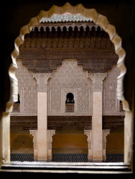 Intricate Islamic design at Medersa Ben Youssef, UNESCO World Heritage Site, Marrakech, Morocco, North Africa, Africa
