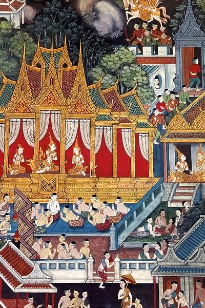 Intricately painted 200 year old murals located on the inner walls inside the Vihara of Wat Pho
