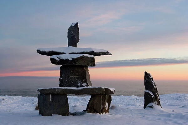 Inukshuk, Inuit stone landmark, Churchill, Hudson Bay, Manitoba, Canada, North America