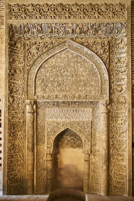 Framed Print : Iran, Isfahan, Friday mosque, world heritage of the UNESCO, stucco mihrab with Quranic Framed Print : Iran, Isfahan, Friday mosque, world heritage of the UNESCO, stucco mihrab with Quranic