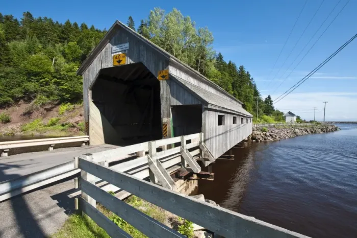 Framed Print : Irish River covered bridge St. Martins, New Brunswick, Canada, North America Framed Print : Irish River covered bridge St. Martins, New Brunswick, Canada, North America