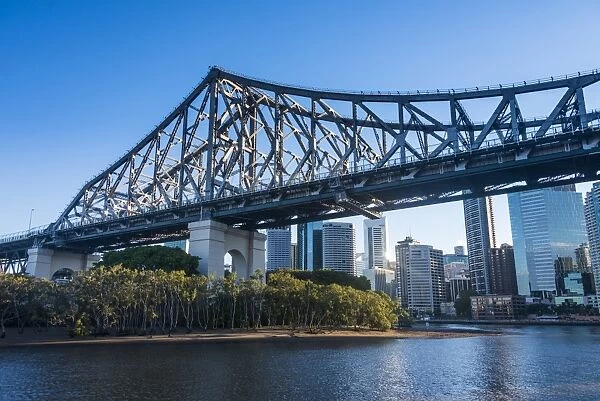 Iron train bridge (Story Bridge) across Brisbane River, Brisbane, Queensland, Australia