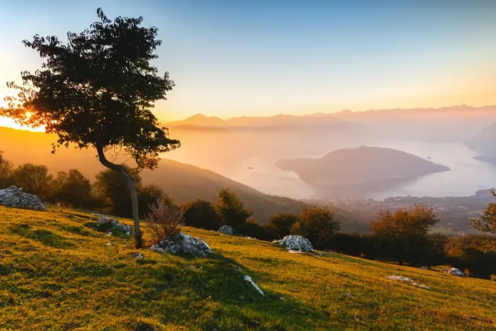Framed Print : Iseo Lake and Monte Isola at sunset with fog in autumn season, Brescia Province, Lombardy Framed Print : Iseo Lake and Monte Isola at sunset with fog in autumn season, Brescia Province, Lombardy