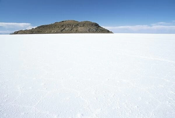 Isla de los Pescadores in centre, salt flats, Salar de Uyuni, Southwest Highlands