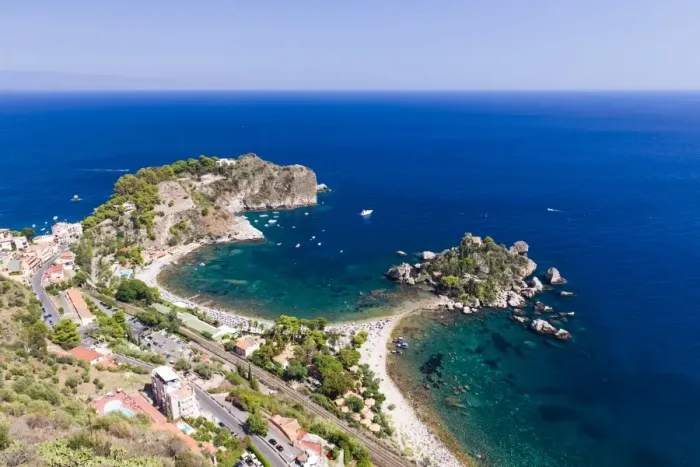 Framed Print : Isola Bella Island and Isola Bella Beach, Taormina, Sicily, Italy, Mediterranean, Europe