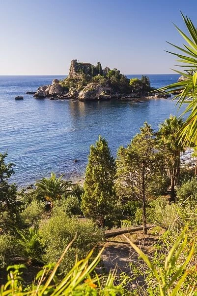 Isola Bella Island seen from the long walk up to the cente of Taormina, Sicily, Italy, Mediterranean, Europe