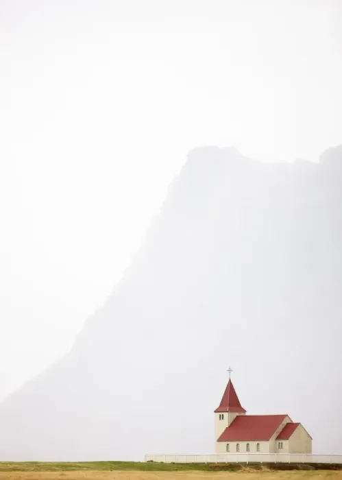 Framed Print : Isolated church with hazy outline of distant mountain in the background Framed Print : Isolated church with hazy outline of distant mountain in the background
