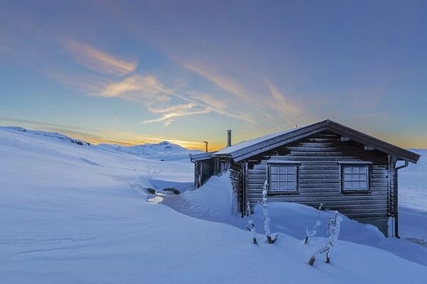 Isolated house in the snow, Riksgransen, Abisko, Kiruna Municipality, Norrbotten County