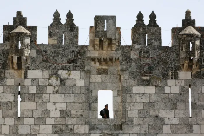 Framed Print : Israeli soldier at Damascus Gate, Jerusalem, Israel, Middle East