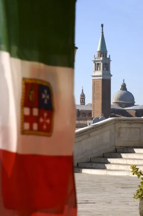 Framed Print : Italian flag and the campanile of San Marco (St Framed Print : Italian flag and the campanile of San Marco (St