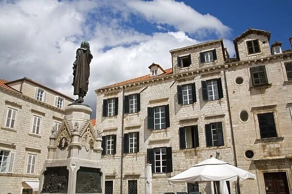 Ivan Gundulic statue in Gundulic Square, Dubrovnik, Dalmatia, Croatia, Europe