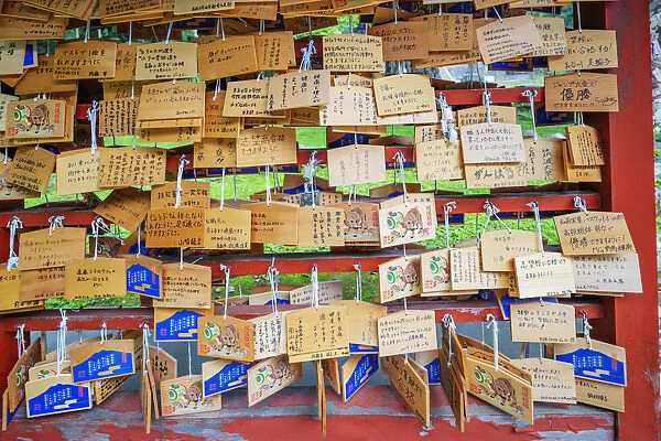 Iwakisan jinja shrine, wooden plaques with prayers and wishes, Aomori Prefecture, Tohoku