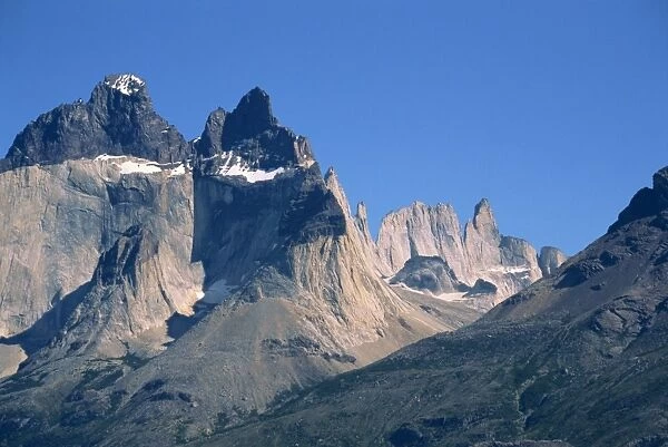 Jagged peaks of the Cuernos del Paine, 2600m, in the Torres del Paine National Park