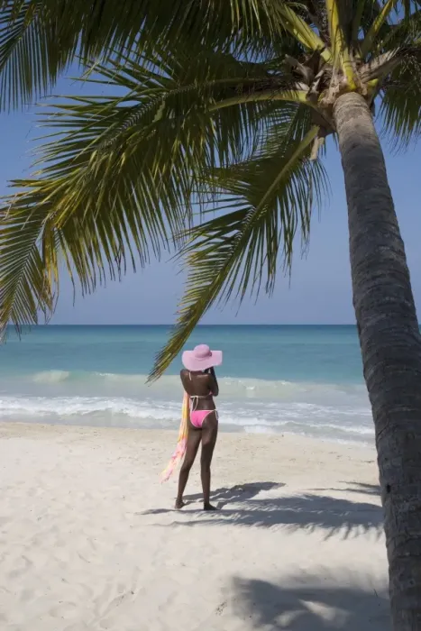Framed Print : Jamaican woman on beach