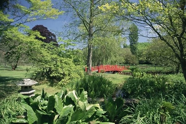 Japanese bridge, Heale House gardens, Middle Woodford, Wiltshire, England