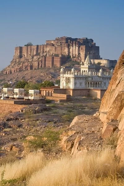 Jaswant Thada and Meherangarh Fort, Jodhpur (The Blue City), Rajasthan, India, Asia