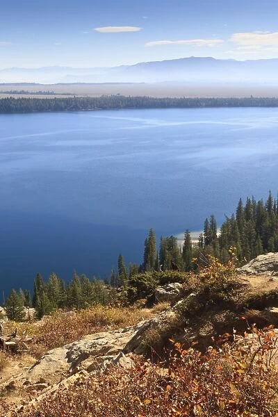 Jenny Lake from Inspiration Point on a clear autumn (fall) day, Grand Teton National Park, Wyoming, United States of America, North America