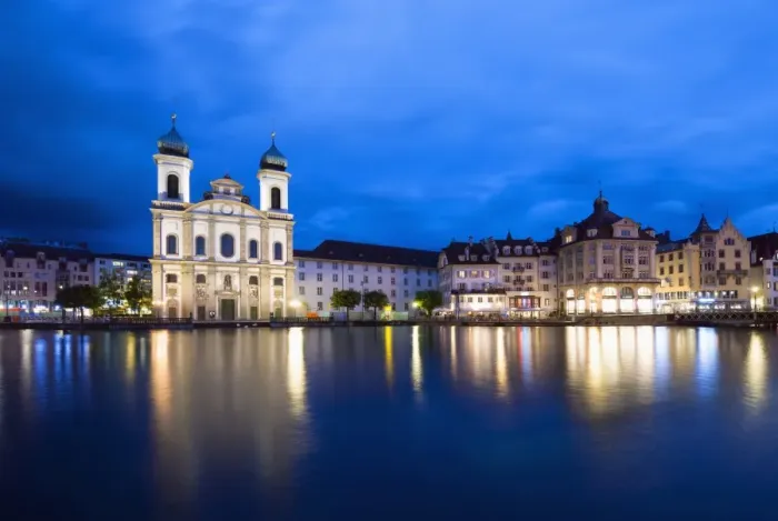 Framed Print : Jesuit church on the waterfront of old town on the Reuss River, Lucerne, Switzerland, Europe Framed Print : Jesuit church on the waterfront of old town on the Reuss River, Lucerne, Switzerland, Europe