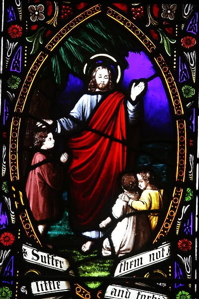 Jesus blessing the children, 19th century stained glass in St
