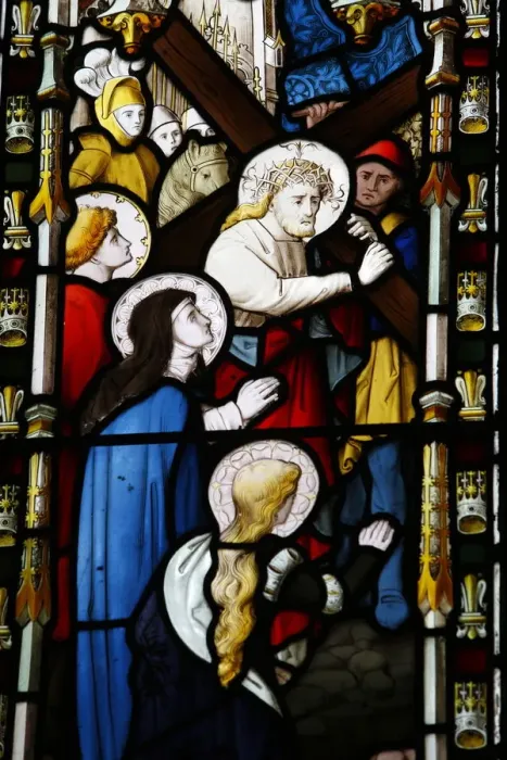Framed Print : Jesus carrying the cross, 19th century stained glass in St Framed Print : Jesus carrying the cross, 19th century stained glass in St