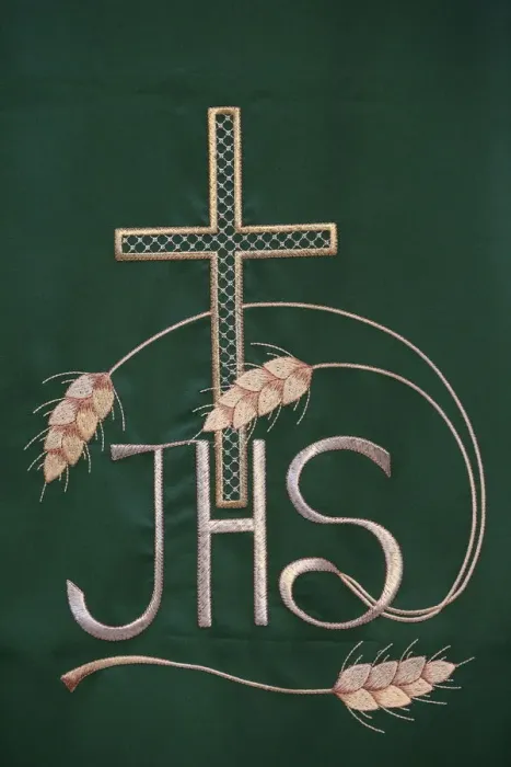 Framed Print : Jesus Christ Christogram or monogram in embroidery in Maria SS Framed Print : Jesus Christ Christogram or monogram in embroidery in Maria SS