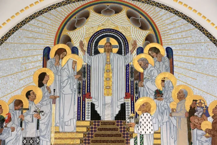 Framed Print : Jesus Christ depicted in The Home in Paradise, mosaics created by Remigius Geyling Framed Print : Jesus Christ depicted in The Home in Paradise, mosaics created by Remigius Geyling