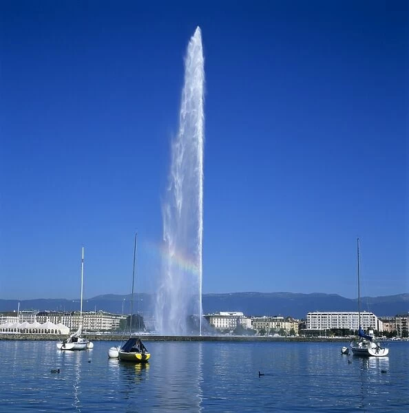 Jet d eau (water jet), Geneva, Lake Geneva (Lac Leman), Switzerland, Europe