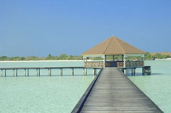 The jetty on the island of Digofinolu in the Maldive Islands