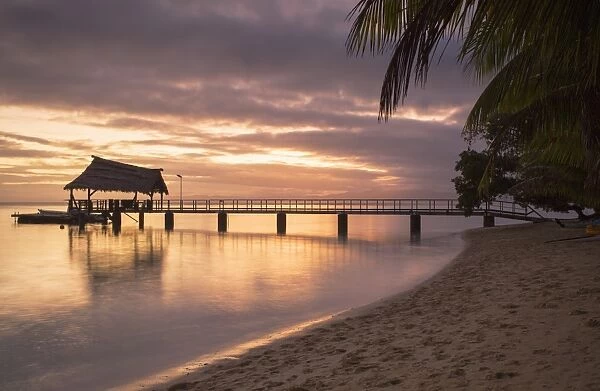 Jetty on Leleuvia Island at sunset, Lomaiviti Islands, Fiji, South Pacific, Pacific