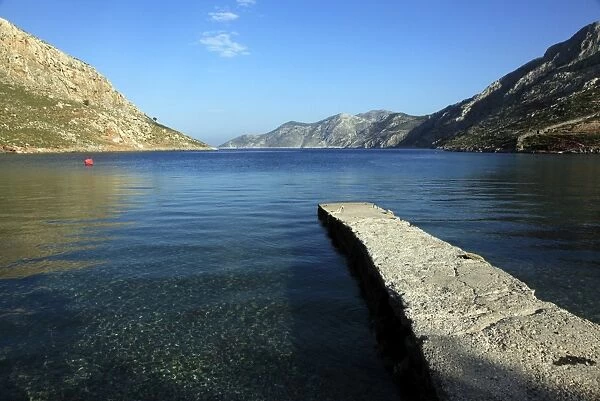 Jetty on the secluded and remote north coast of Kalymnos island, Dodecanese, Greek Islands, Greece, Europe