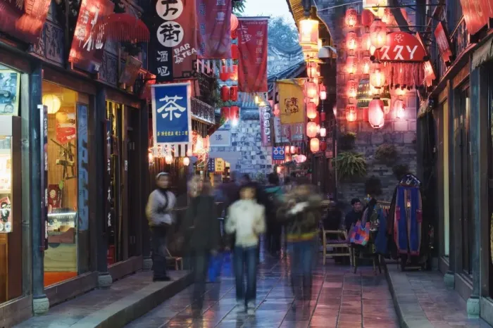 Framed Print : Jinling street bars at night, Chengdu, Sichuan Province, China, Asia Framed Print : Jinling street bars at night, Chengdu, Sichuan Province, China, Asia