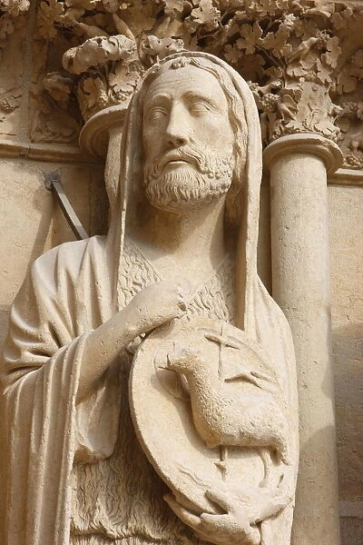 John the Baptist, west front, Reims cathedral, UNESCO World Heritage Site, Reims, Marne