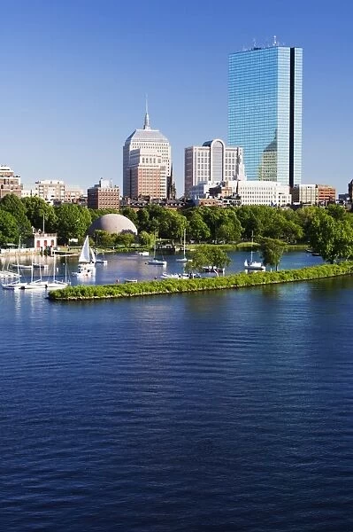 The John Hancock Tower and city skyline across the Charles River